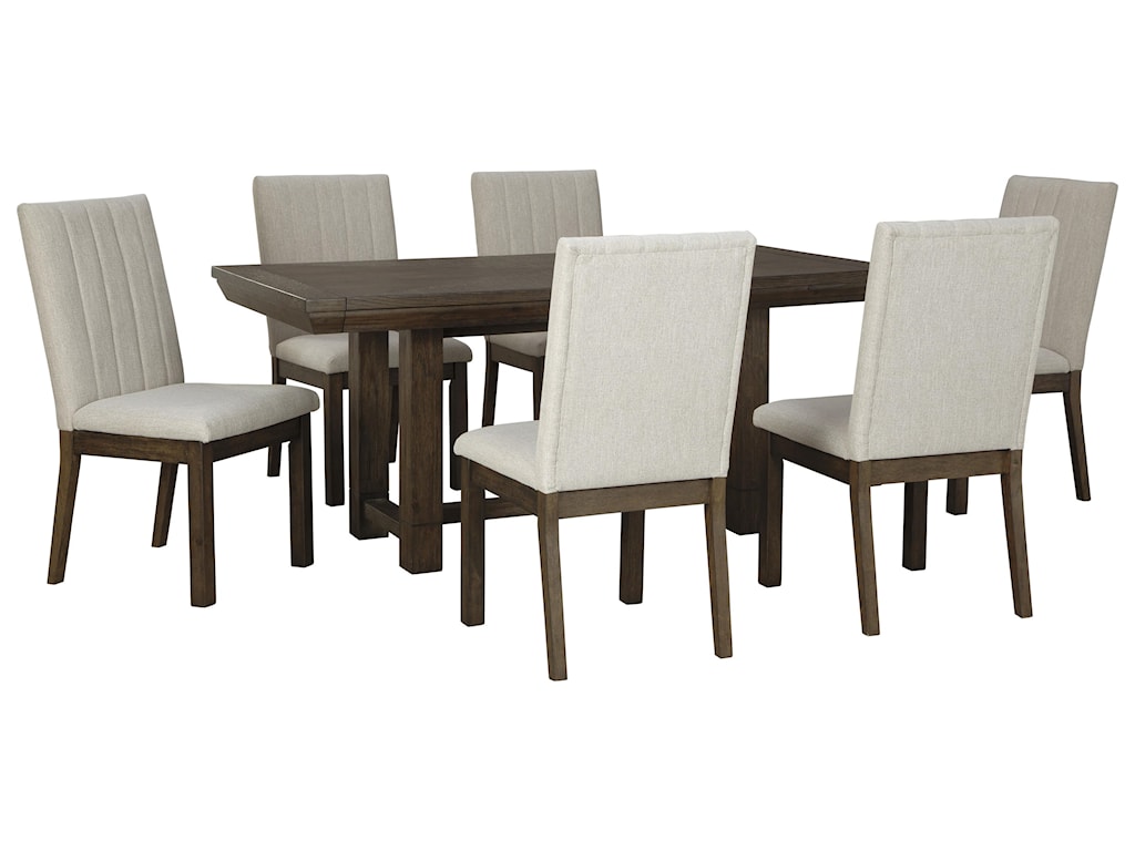 Ashley Furniture Dellbeck D748 45 6x01 7 Piece Dining Room Extension Table And 6 Upholstered Side Chairs Set Sam Levitz Furniture Dining 7 Or More Piece Sets