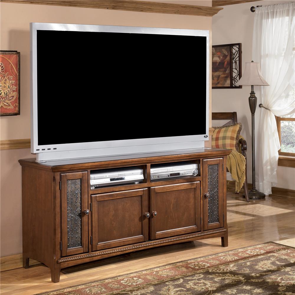 Signature Design Larabee 60 In Tv Stand With Doors And Shelves Fisher Home Furnishings Tv Or Computer Unit