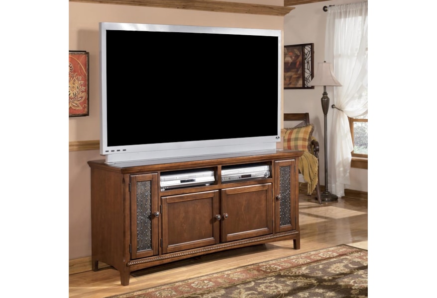 Signature Design Larabee 60 In Tv Stand With Doors And Shelves Fisher Home Furnishings Tv Or Computer Unit