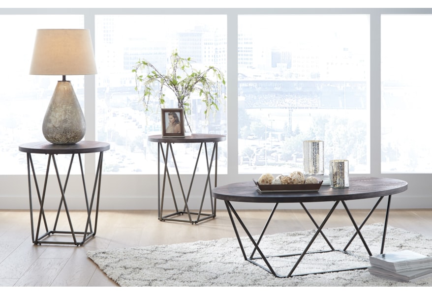 Signature Design By Ashley Neimhurst T384 13 Contemporary Round Occasional Table Group With Metal Legs Furniture And Appliancemart Occasional Groups