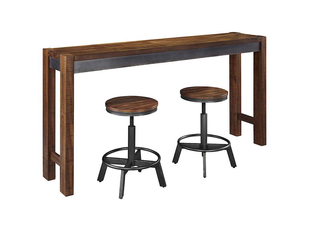 Signature Design By Ashley Torjin 3 Piece Rustic Long Counter Table Set Wayside Furniture Pub Table And Stool Sets