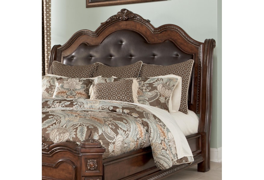 Millennium Ledelle Queen Sleigh Headboard With Tufted Brown Faux