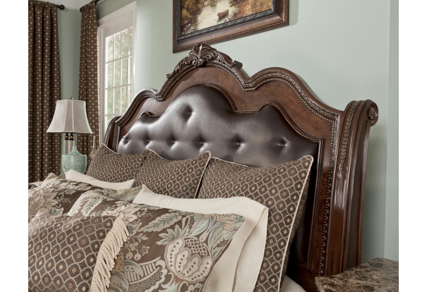Millennium Ledelle Queen Sleigh Headboard With Tufted Brown Faux