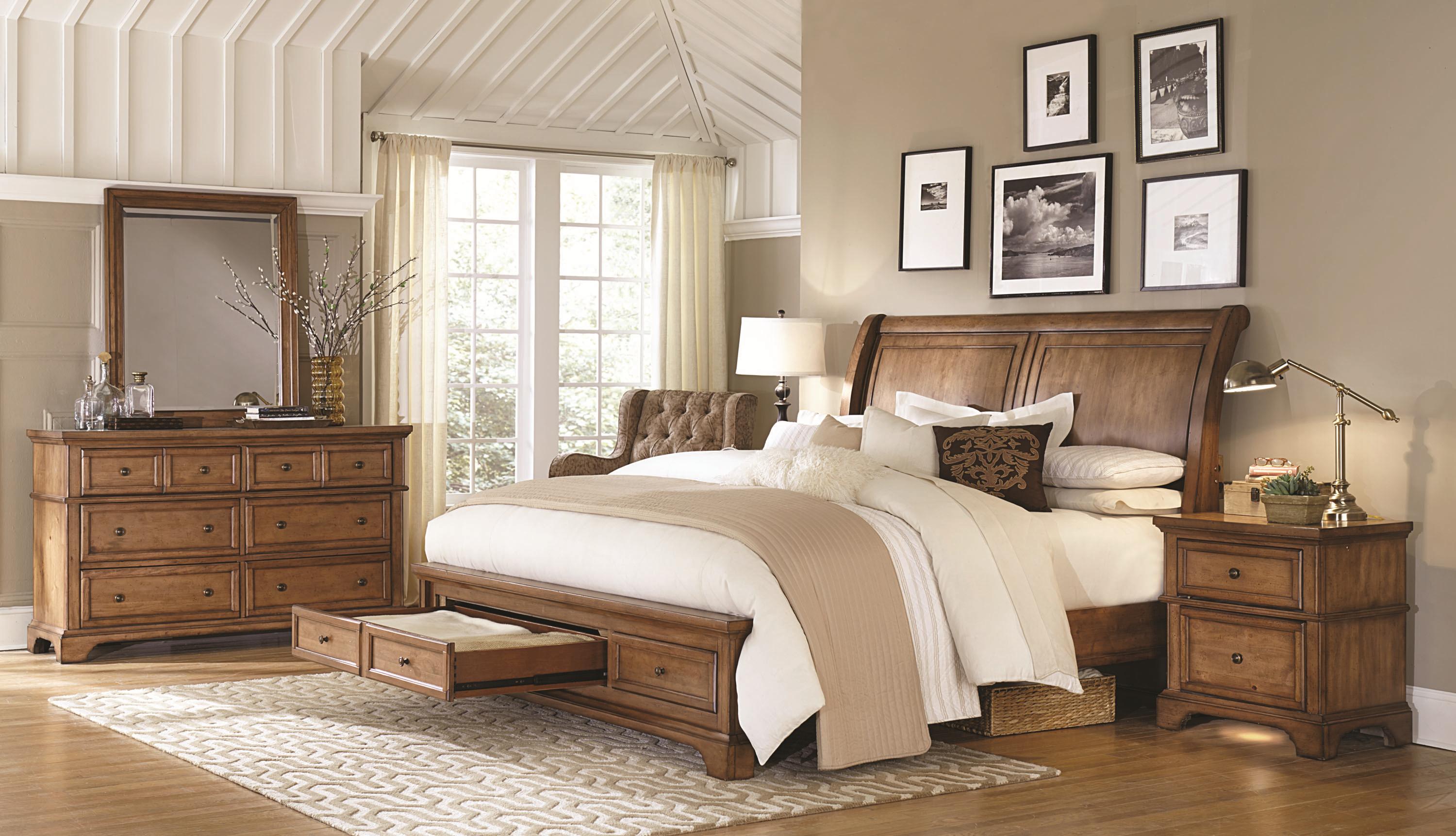 Aspenhome Walnut Creek King Low Profile Sleigh Storage Bed