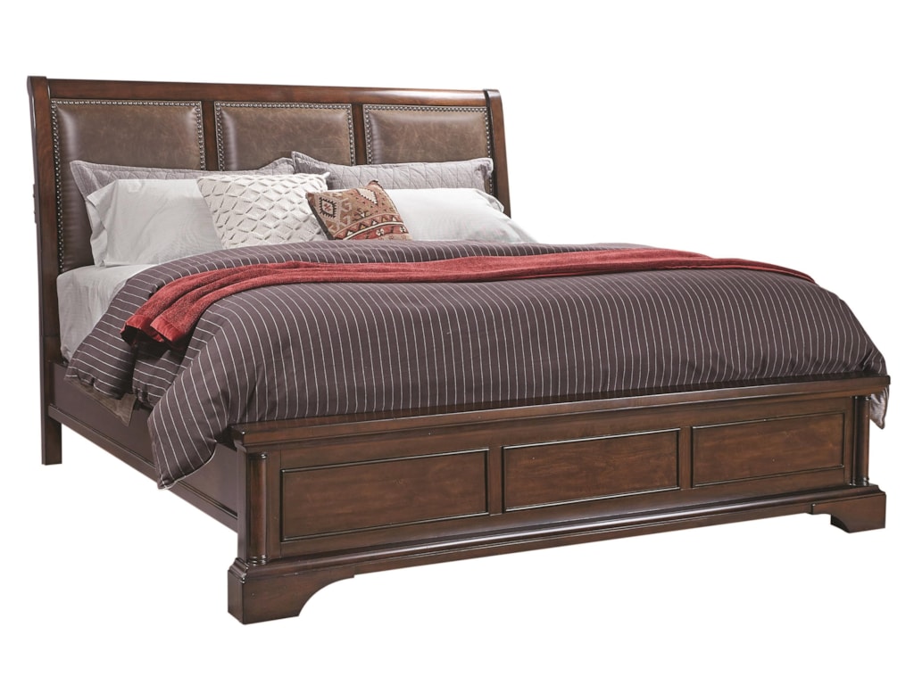 Aspenhome Bancroft Queen Bonded Leather Sleigh Bed With Lamp Ist Aspenhome Bancroft Queen Bonded Leather Sleigh Bed With Lamp Ist