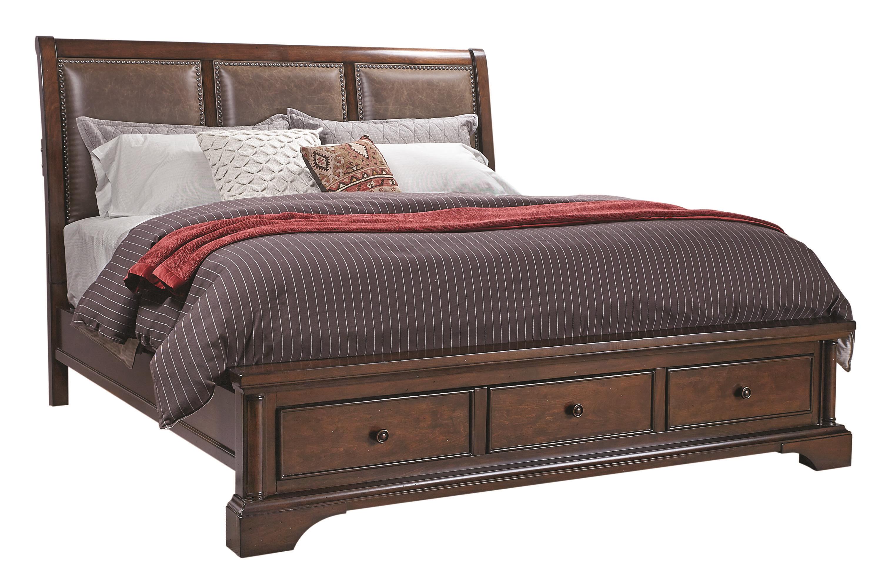 Aspenhome Bancroft King Bonded Leather Sleigh Storage Bed With