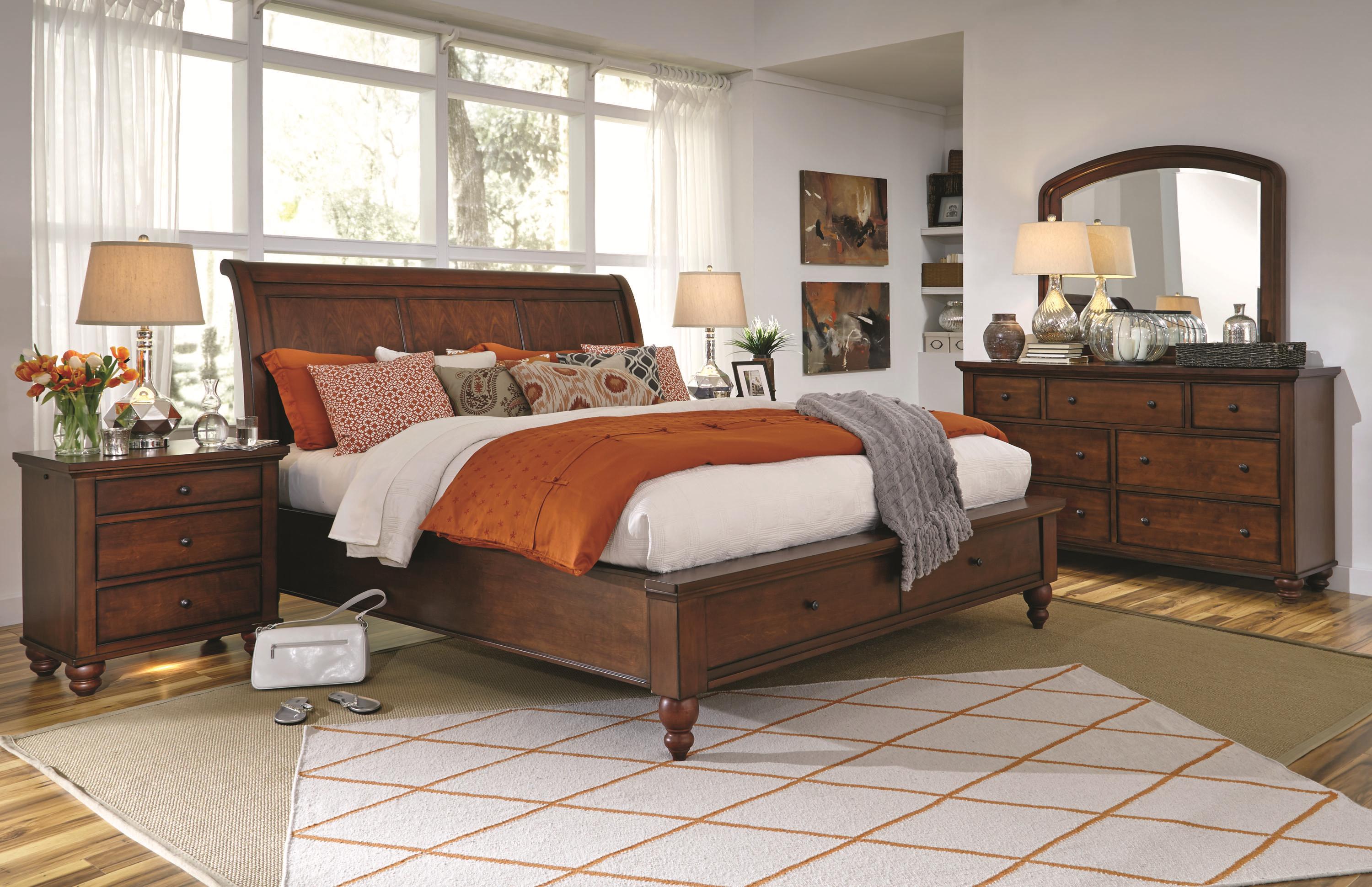 Aspenhome Clinton King Size Bed With Sleigh Headboard Drawer Storage Footboard Morris Home Sleigh Beds