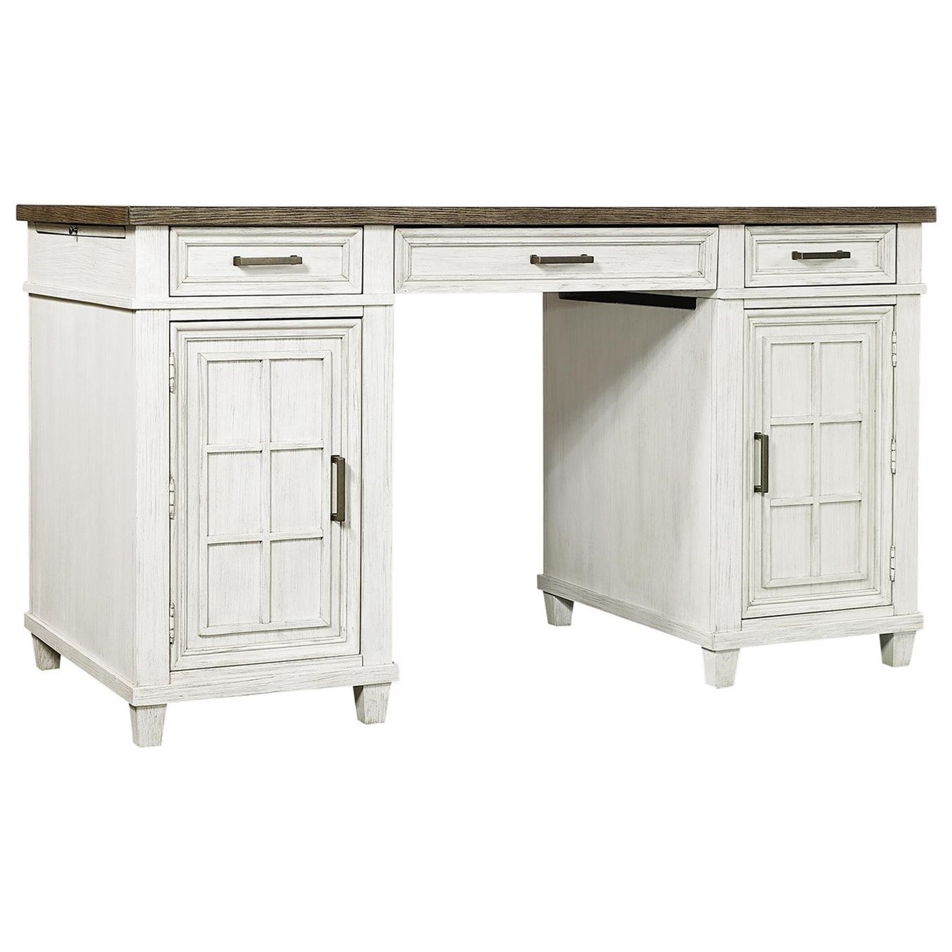 Casual Counter Height Desk with Pullout Work Surface and 2 AC Outlets