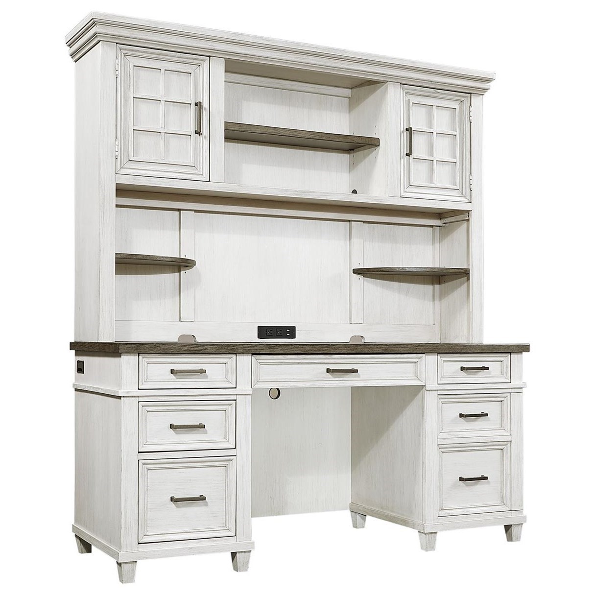 Aspenhome Caraway Casual Credenza Desk And Hutch With Adjustable Interior Shelving And Felt Lined Drop Front Drawer Wayside Furniture Kneehole Credenzas