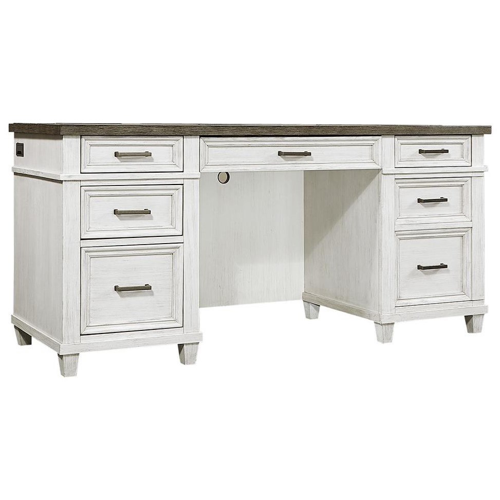 Aspenhome Caraway Casual 5 Drawer Credenza Desk With Adjustable Interior Shelving And Felt Lined Drop Front Drawer Wilcox Furniture Kneehole Credenzas