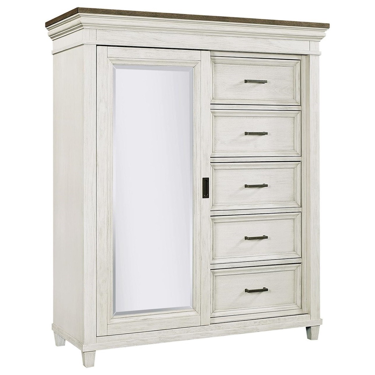 Aspenhome Caraway I248 457 Casual Sliding Door 5 Drawer Chest With Adjustable Interior Shelving And Felt Lined Top Drawer Hudson S Furniture Door Chests