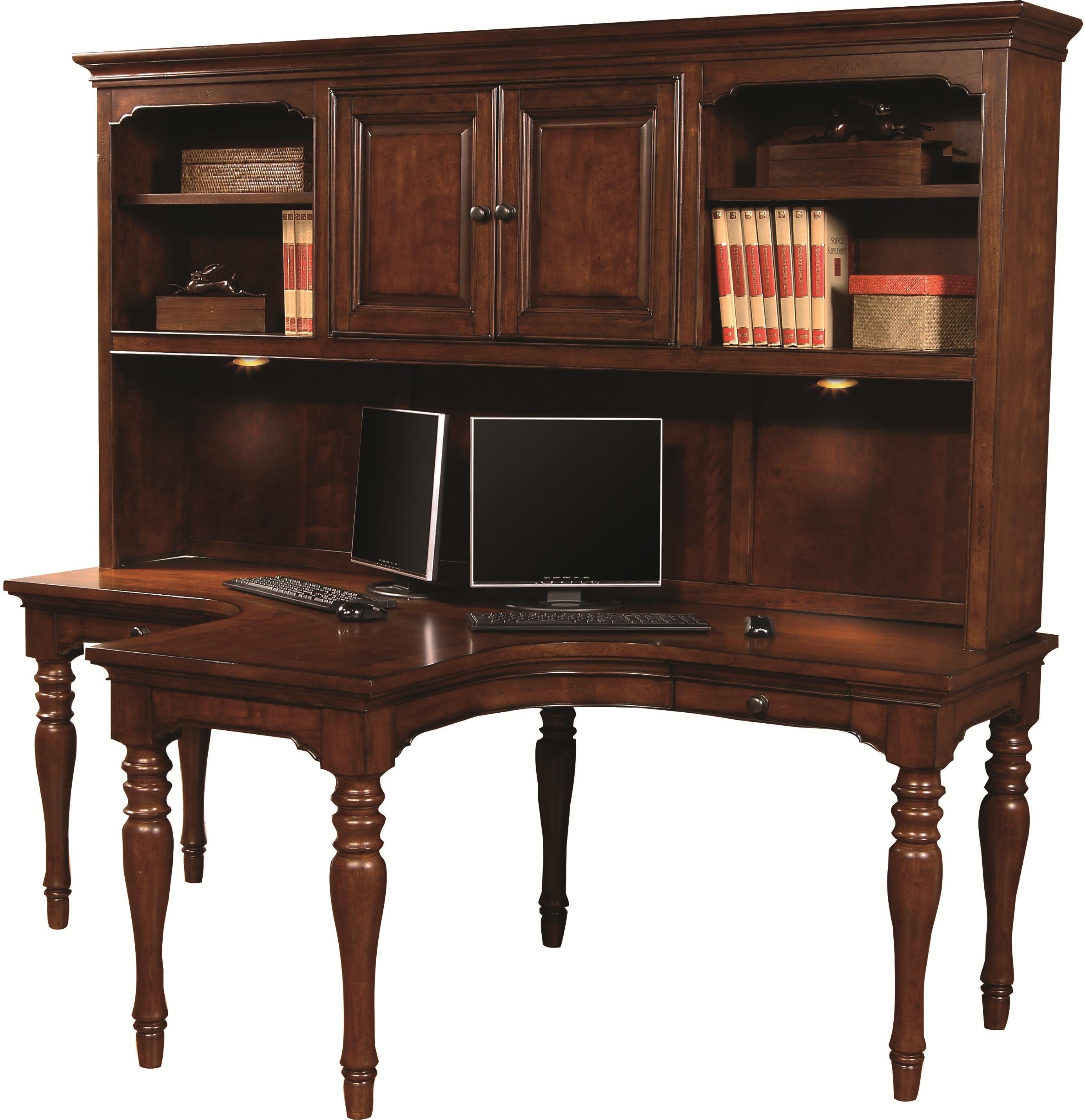 Dual T Desk with 2 Drawers and 4 AC Outlets with Dual T Desk Hutch
