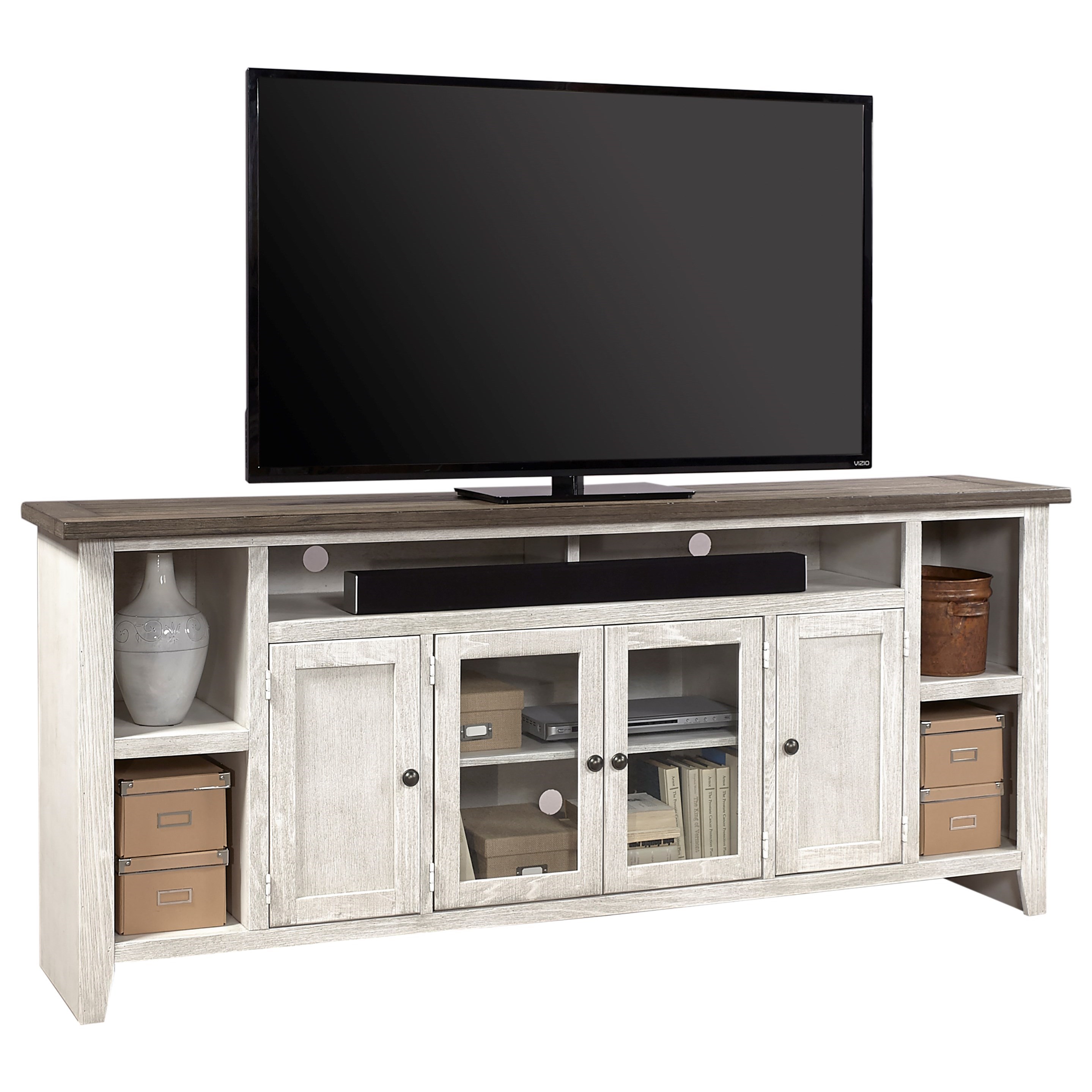 threshold media stand white oak finish