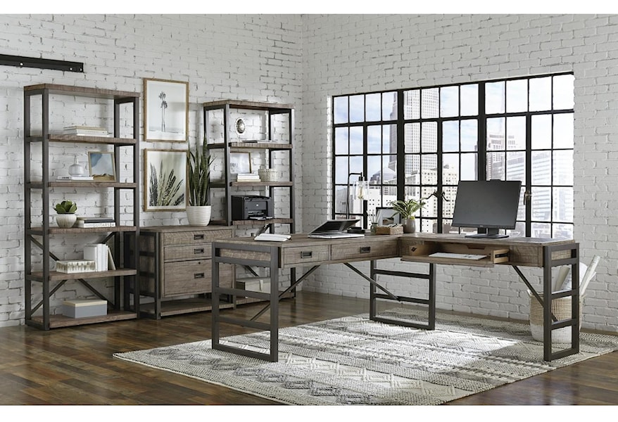 Aspenhome Grayson Rustic L Shaped Desk With Keyboard Drawer Belfort Furniture L Shape Desks