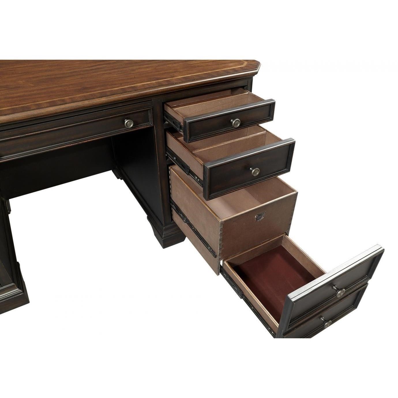 Aspenhome Hampton I242 303 Transitional 8 Drawer 66 Executive Desk With Ac Outlets And Felt Lined Drop Front Drawer Baer S Furniture Double Pedestal Desks