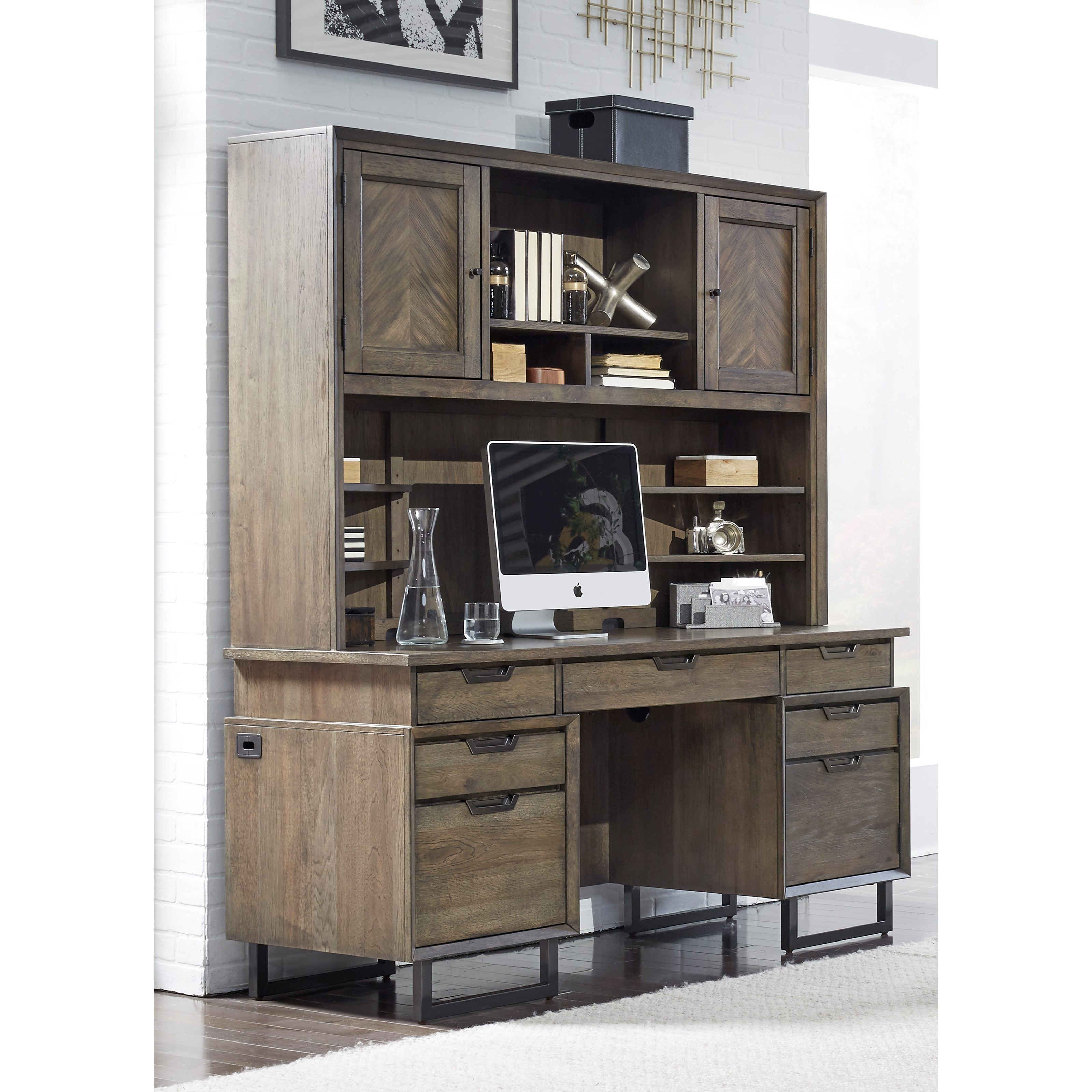 Aspenhome Harper Point Contemporary Credenza Desk With Outlets And
