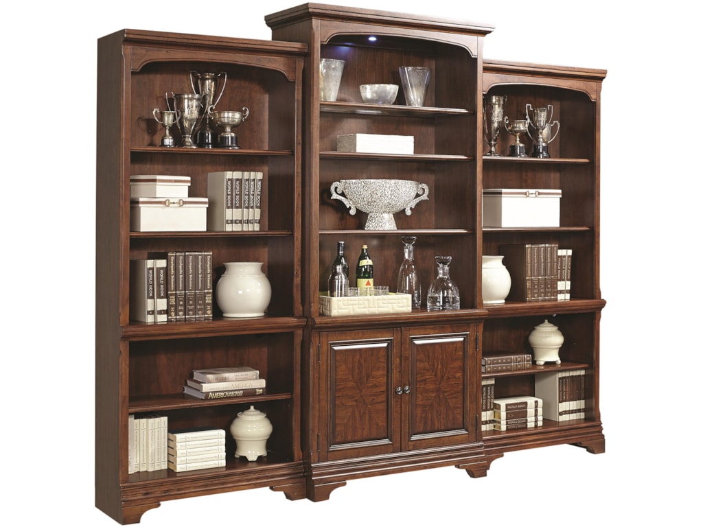 Aspenhome hawthorne bookcase wall unit with glass shelves and touch lighting gill brothers furniture bookcase 2 pc with hutch