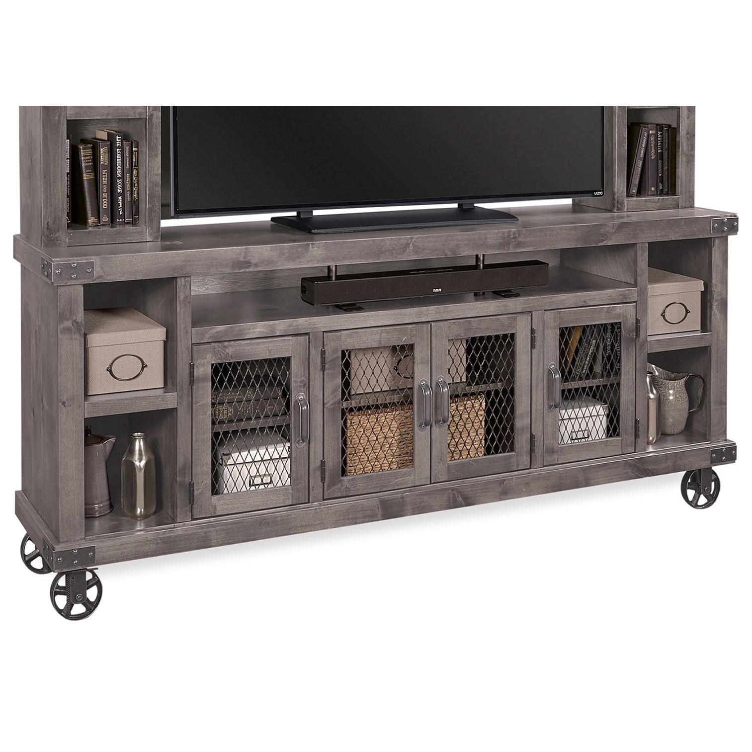 Aspenhome Industrial Dn1036 Gry 84 Console With 4 Wire Doors Baer S Furniture Tv Stands