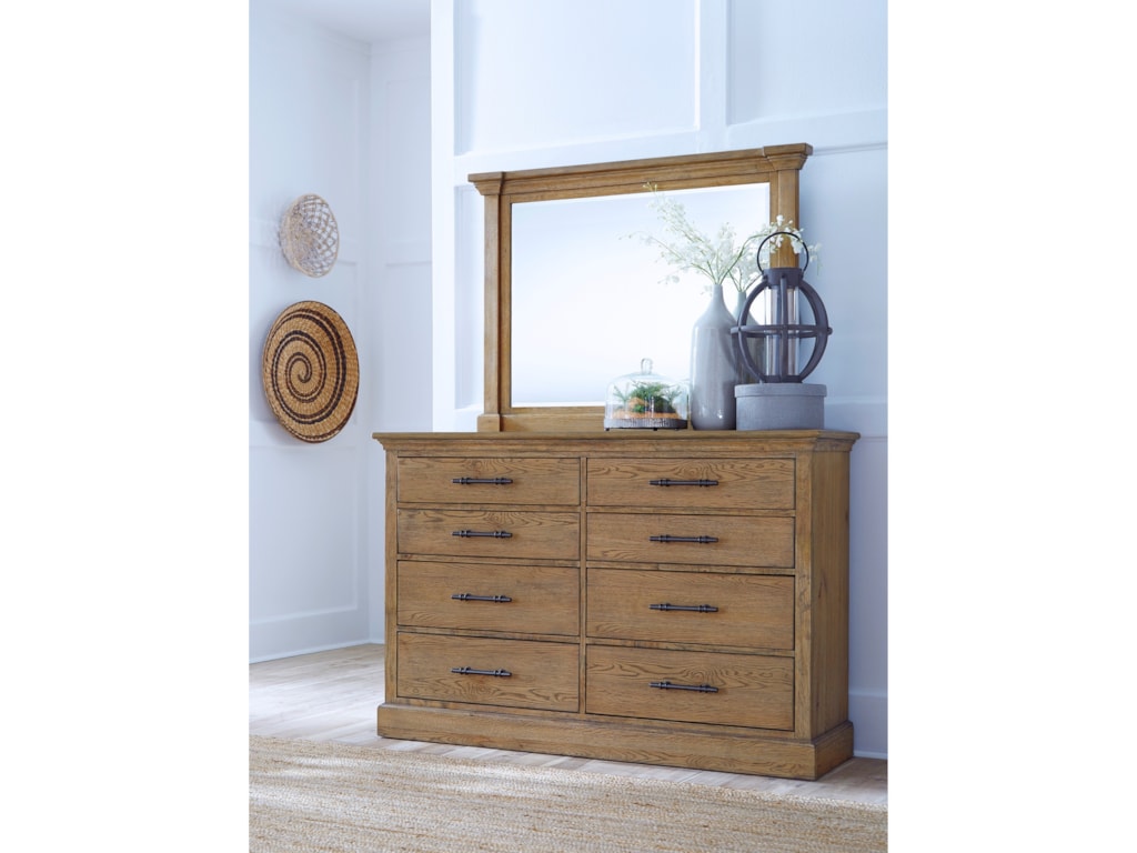 Aspenhome Manchester Transitional 8 Drawer Dresser And Mirror Set