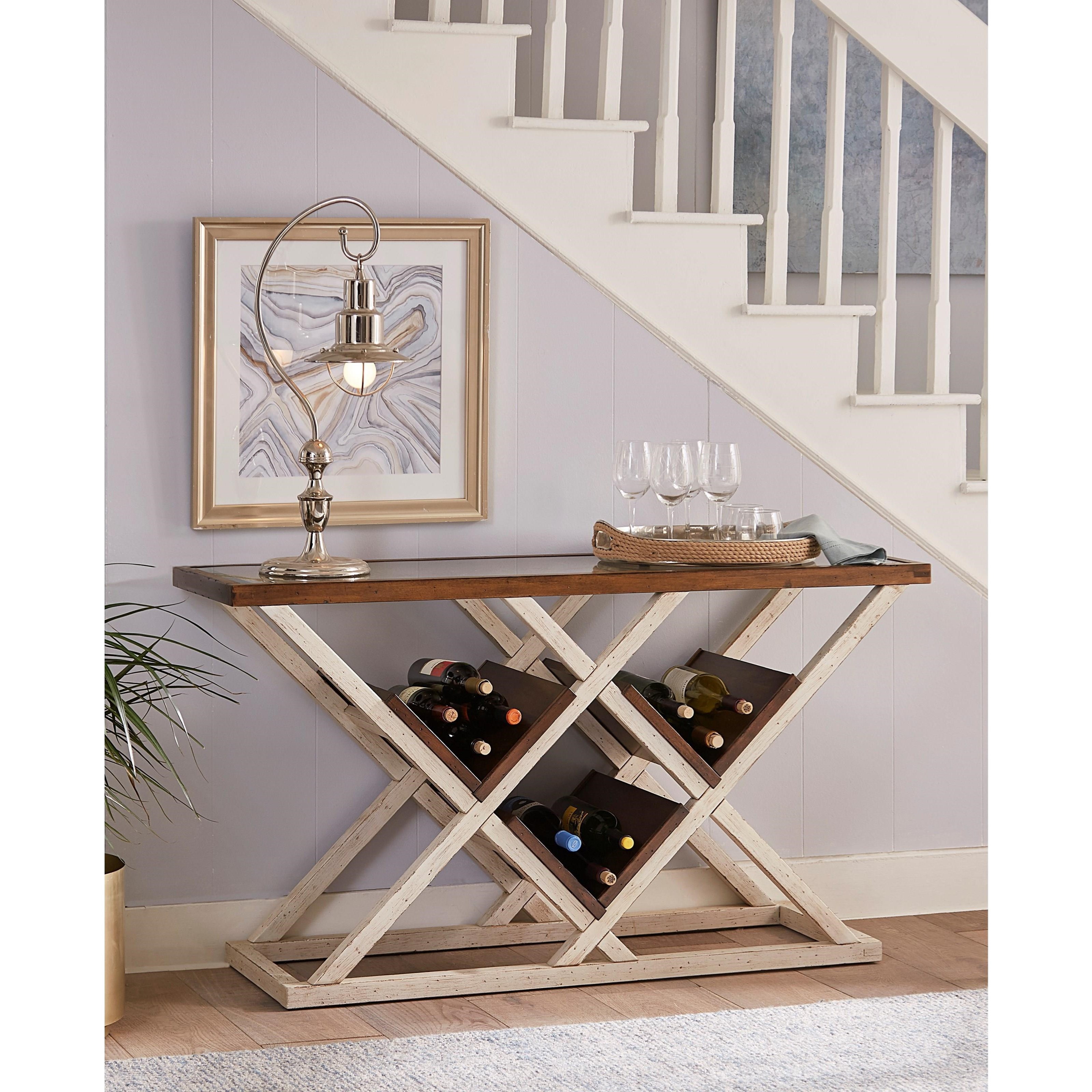 Aspenhome Modern Farmhouse Console Table With Bottle Storage