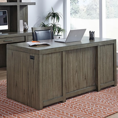 Riveted  Industrial Desk with Metal X Base and Metal Mesh Modesty Panel -  71W - OfficeSource