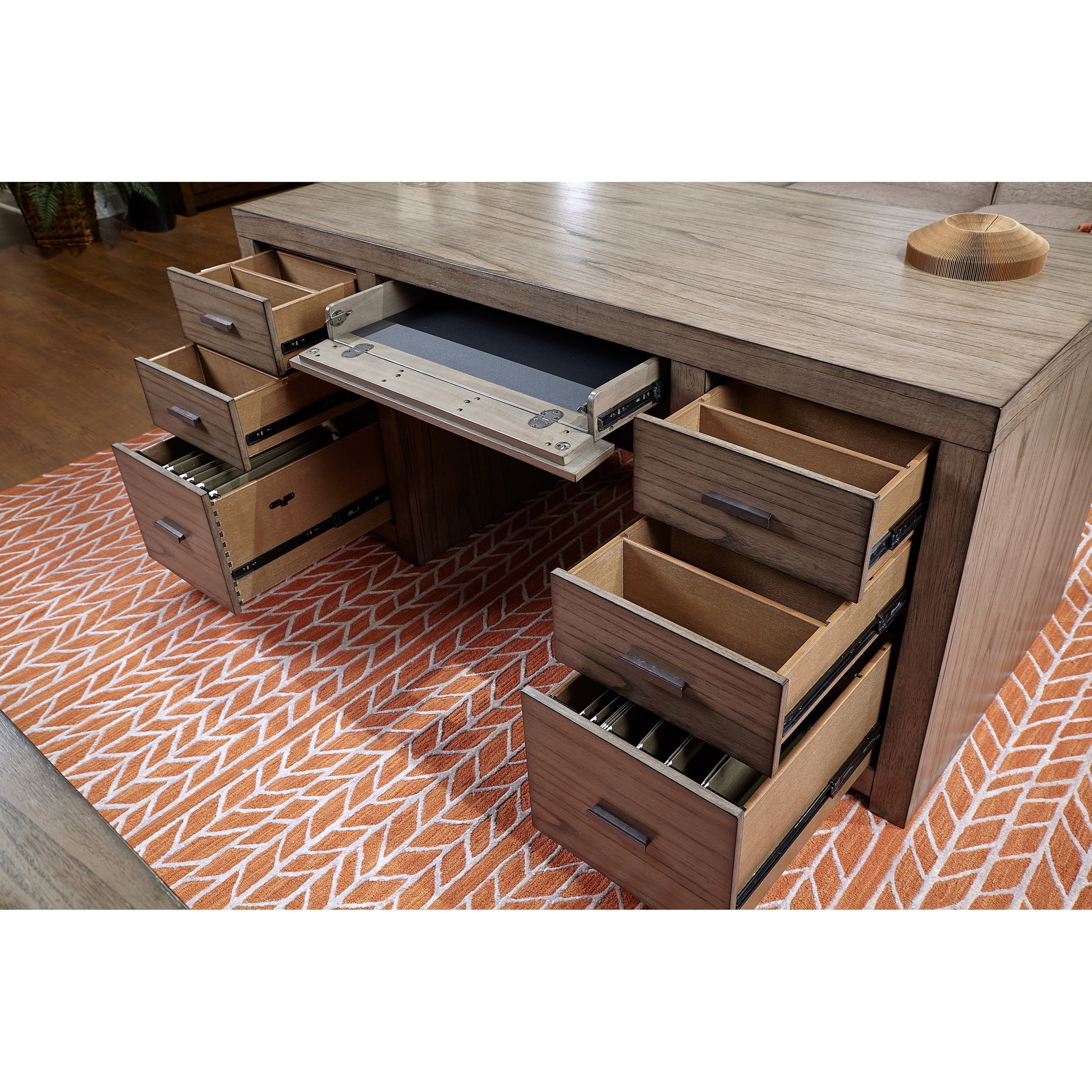 Aspenhome Modern Loft Iml 303 Gry Contemporary 66 Executive Desk With Locking File Cabinets And Ac Power Outlets Hudson S Furniture Double Pedestal Desks