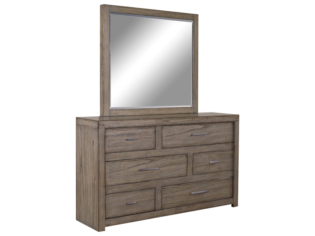 Aspenhome Modern Loft Asymmetrical Dresser And Mirror Set