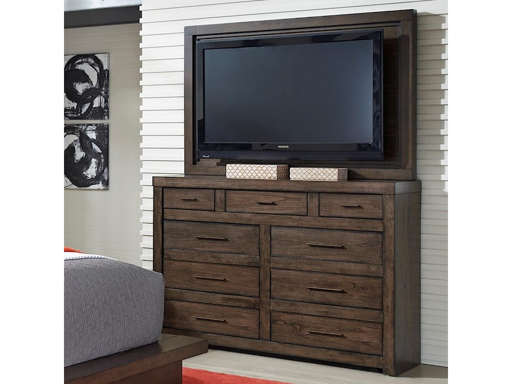 Modern Loft Media Chest With Tv Mount And Drop Front Drawer