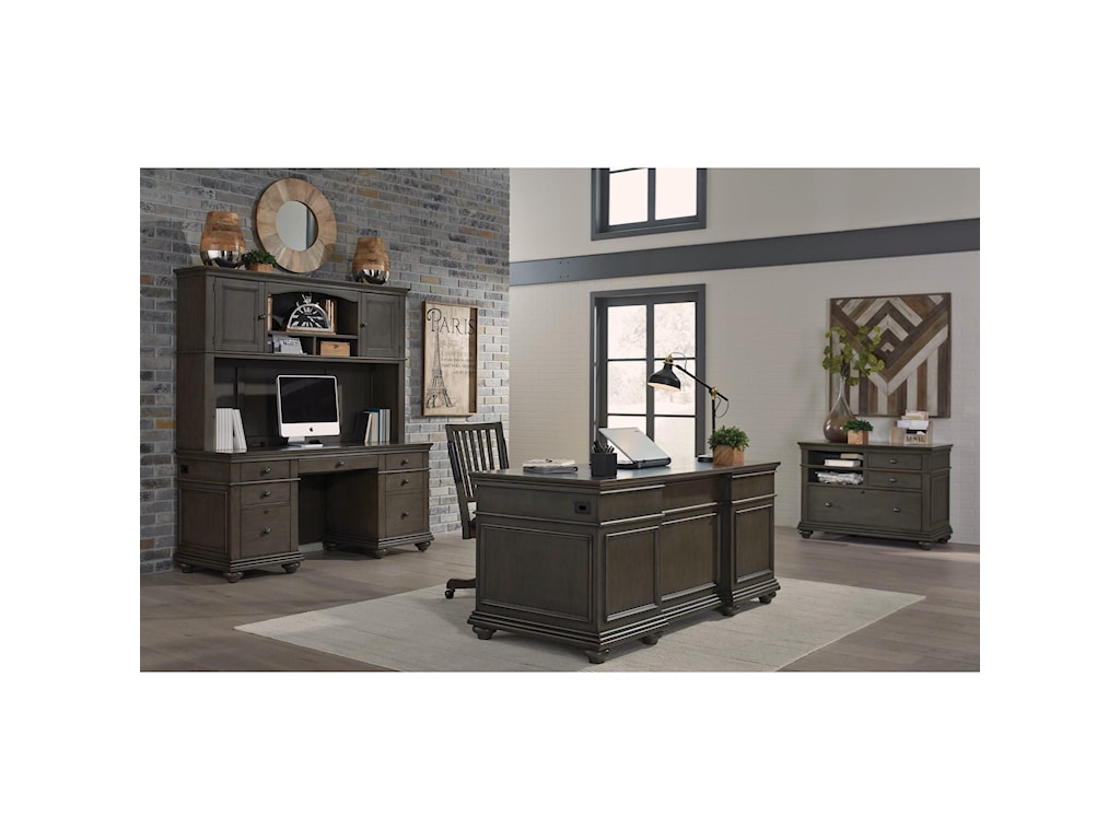 Aspenhome Oxford Executive Desk With Locking File Drawers