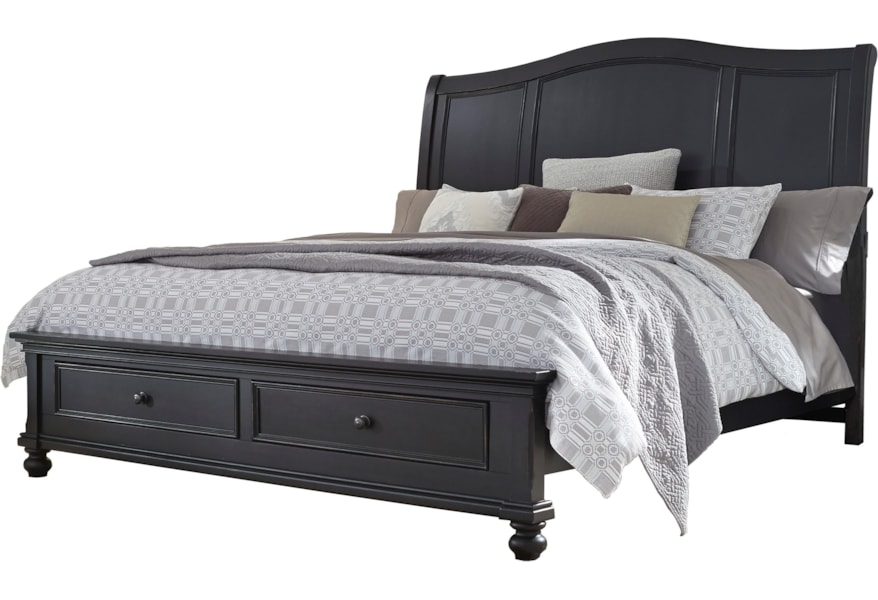 Aspenhome Oxford I07 400 403d 402 Blk Transitional Queen Sleigh Storage Bed With Usb Ports Hudson S Furniture Sleigh Beds