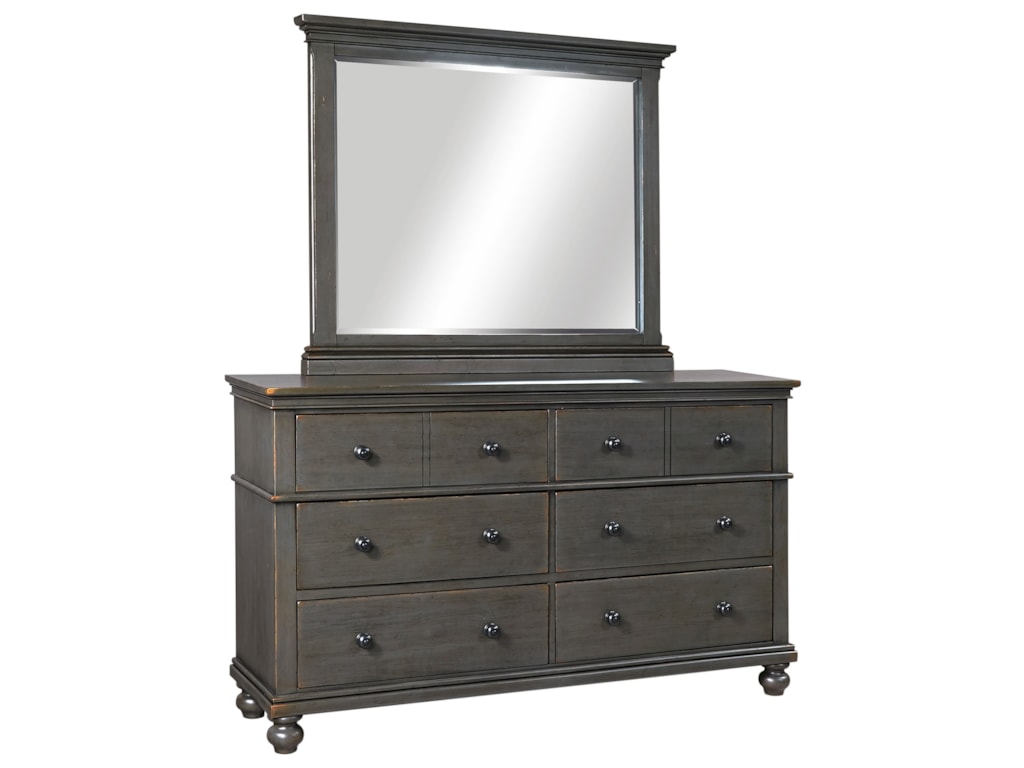 Aspenhome Oxford Transitional 6 Drawer Dresser And Mirror Set With