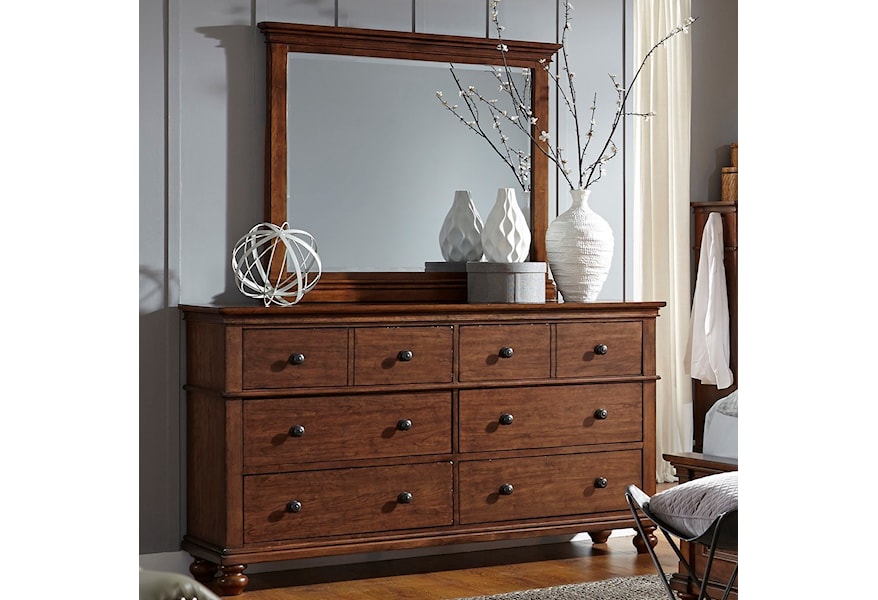Aspenhome Oxford Transitional 6 Drawer Dresser And Mirror Set With