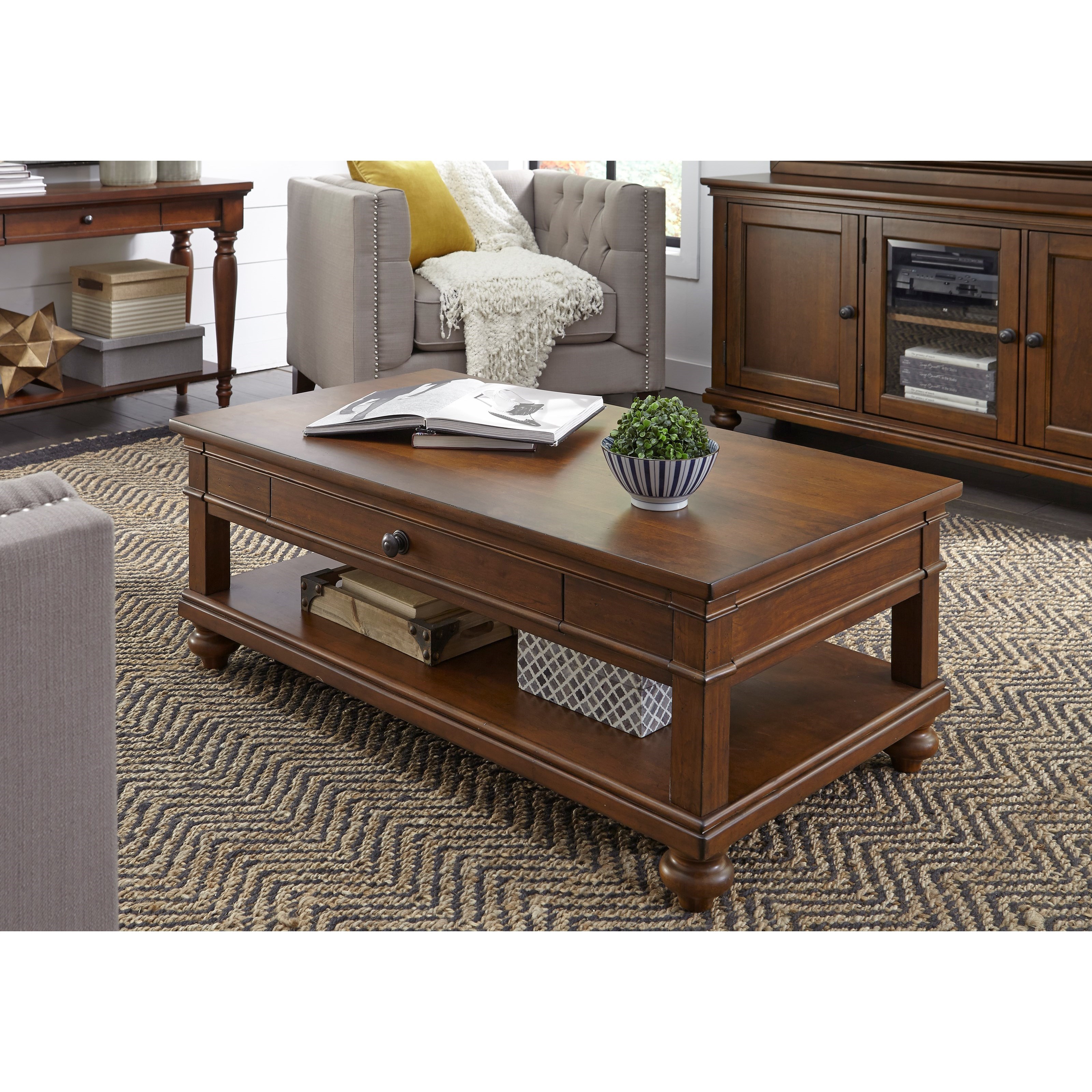 Aspenhome Oxford I07 9100 Wbr Cocktail Table With Casters And Drawer Dean Bosler S Cocktail Coffee Tables