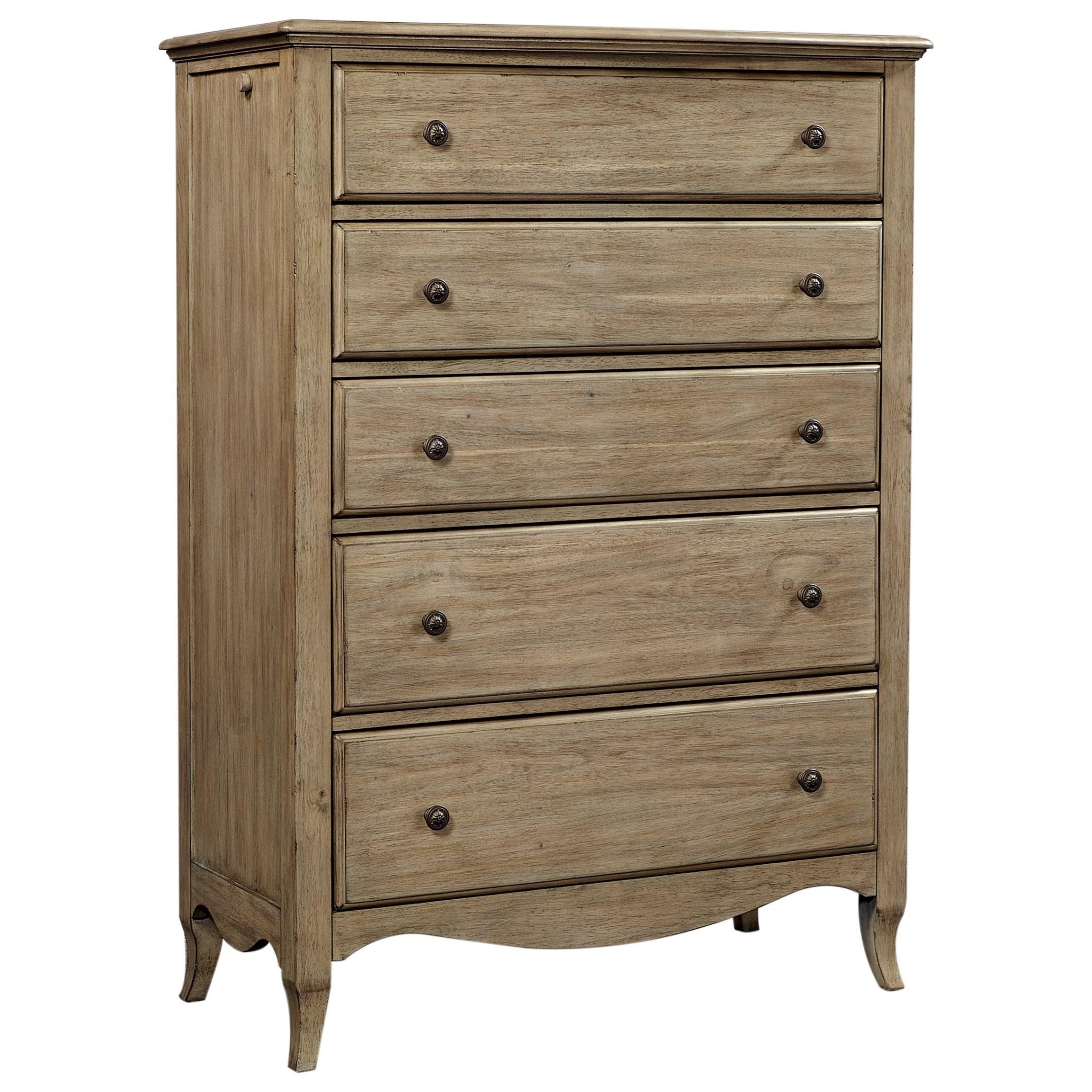 Aspenhome Provence Casual 5 Drawer Chest With Felt Lined Top Drawers And Pull Out Hanging Rod Wilcox Furniture Drawer Chests