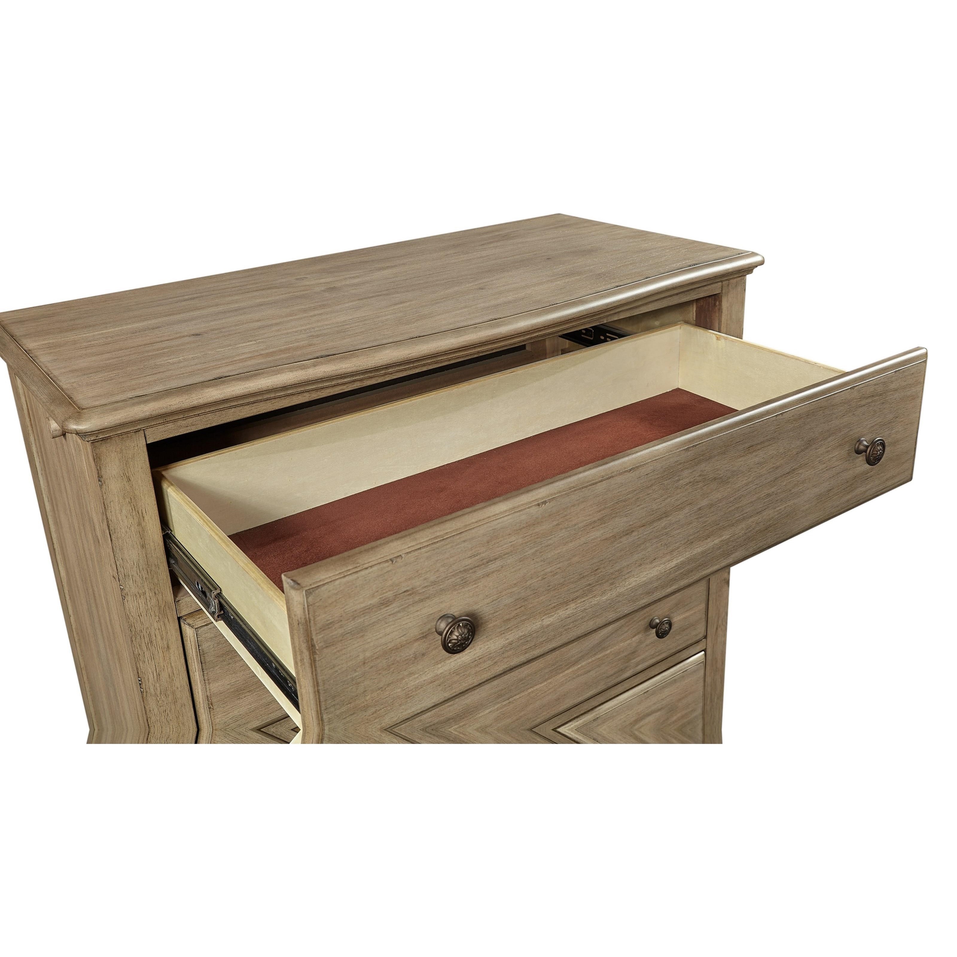 Aspenhome Provence Casual 5 Drawer Chest With Felt Lined Top Drawers And Pull Out Hanging Rod Wilcox Furniture Drawer Chests
