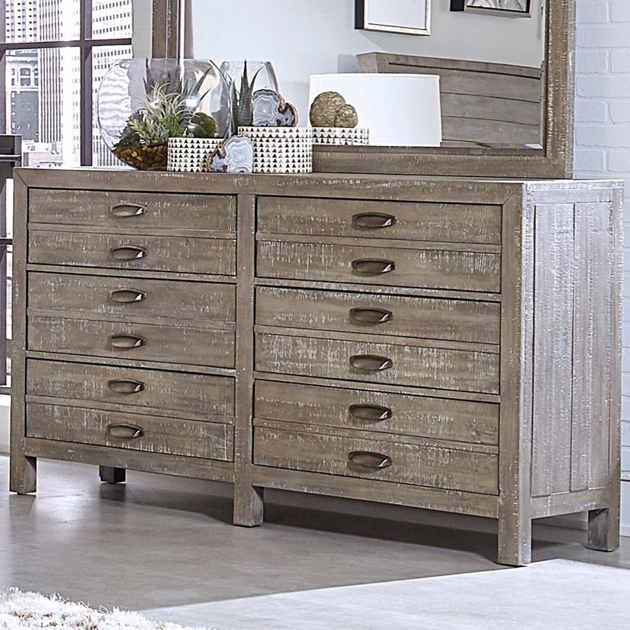 Aspenhome Radiata Rustic Six Drawer Dresser With Metal Handle Hardware Walker S Furniture Dressers