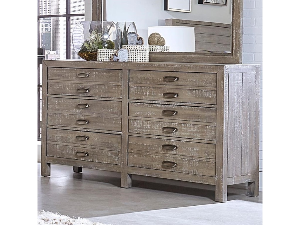 Aspenhome Radiata Rustic Six Drawer Dresser With Metal Handle