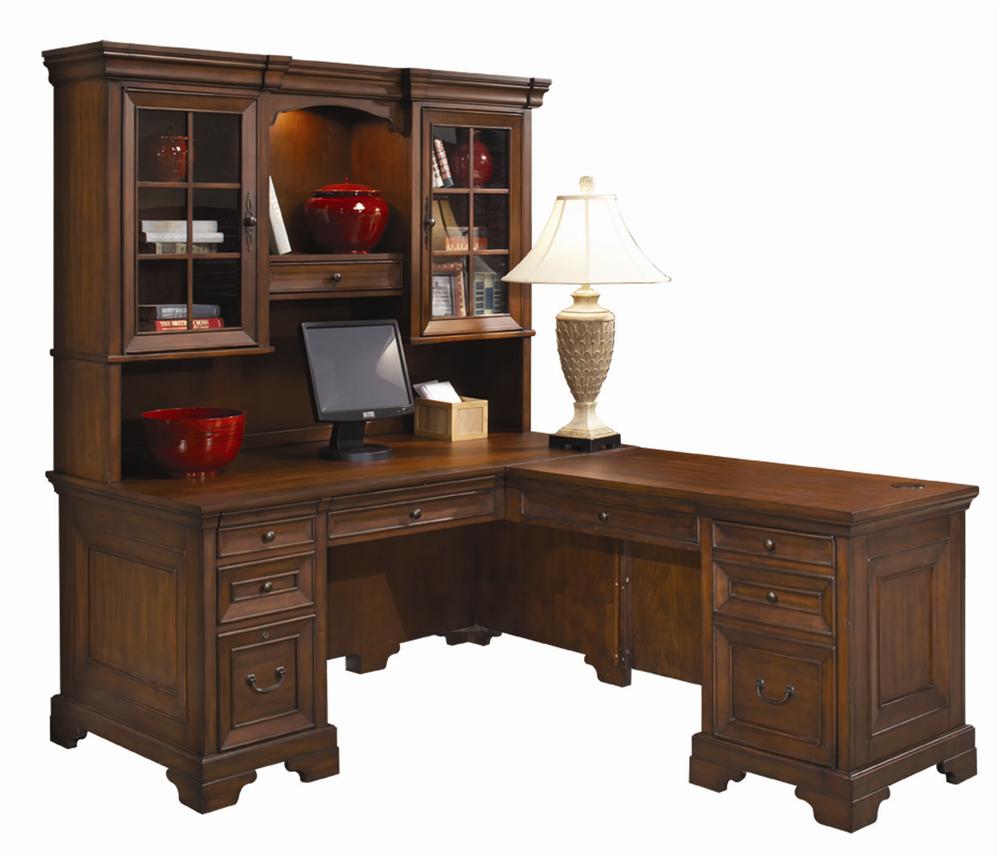 L Shaped Office Desk With Hutch And Side Table Custom Rustic