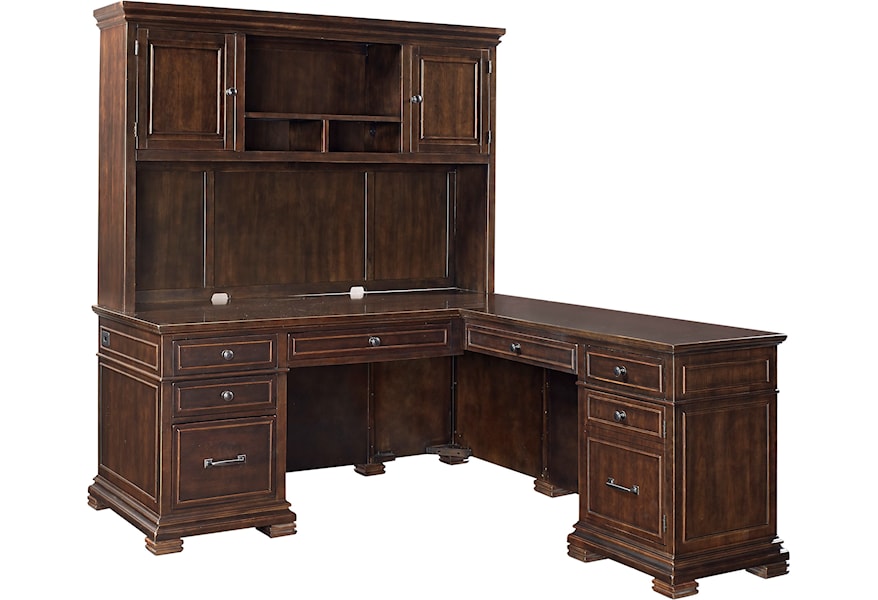 Aspenhome Weston L Shaped Desk With Hutch And Built In Outlets