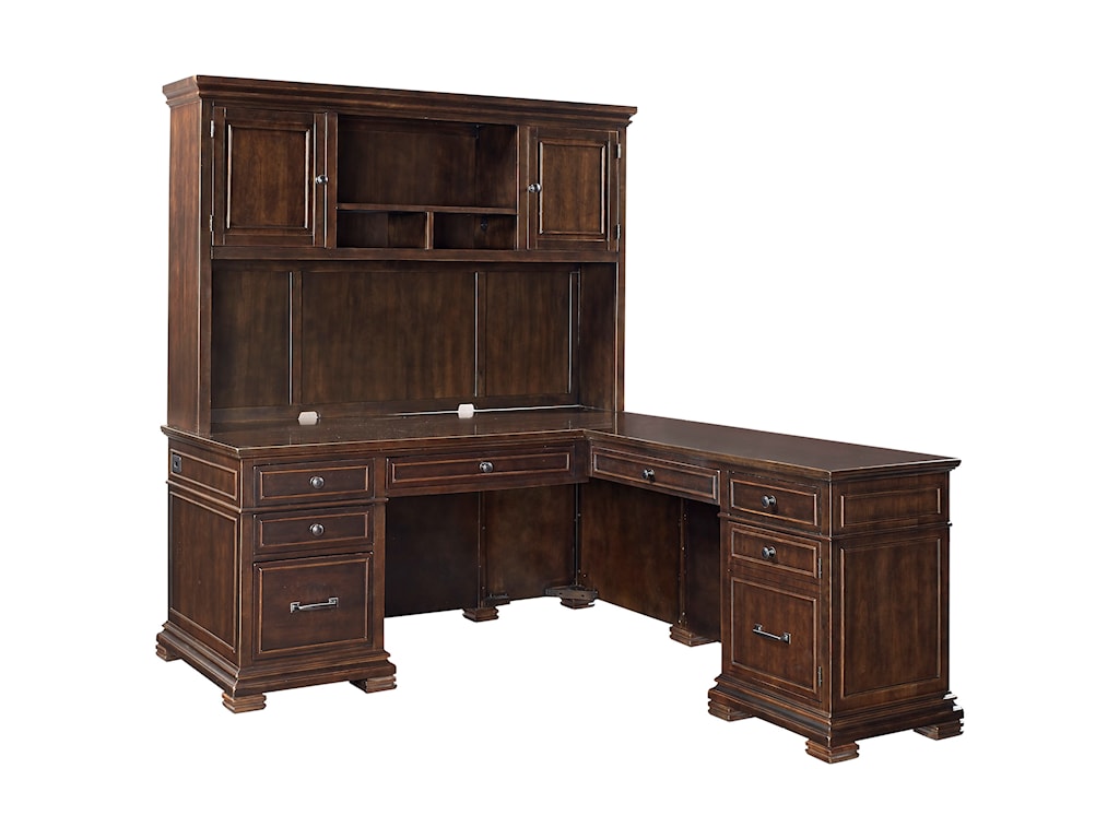Aspenhome Weston L Shaped Desk With Hutch And Built In Outlets