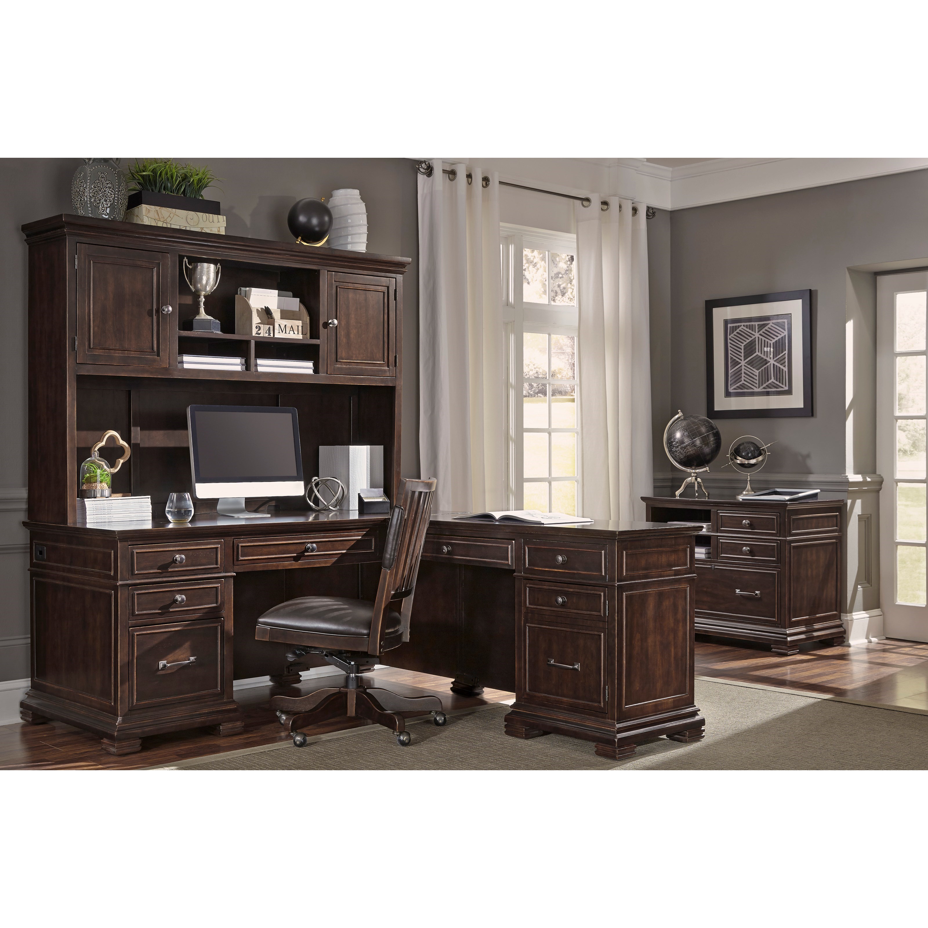 Aspenhome Weston L Shaped Desk With Hutch And Built In Outlets