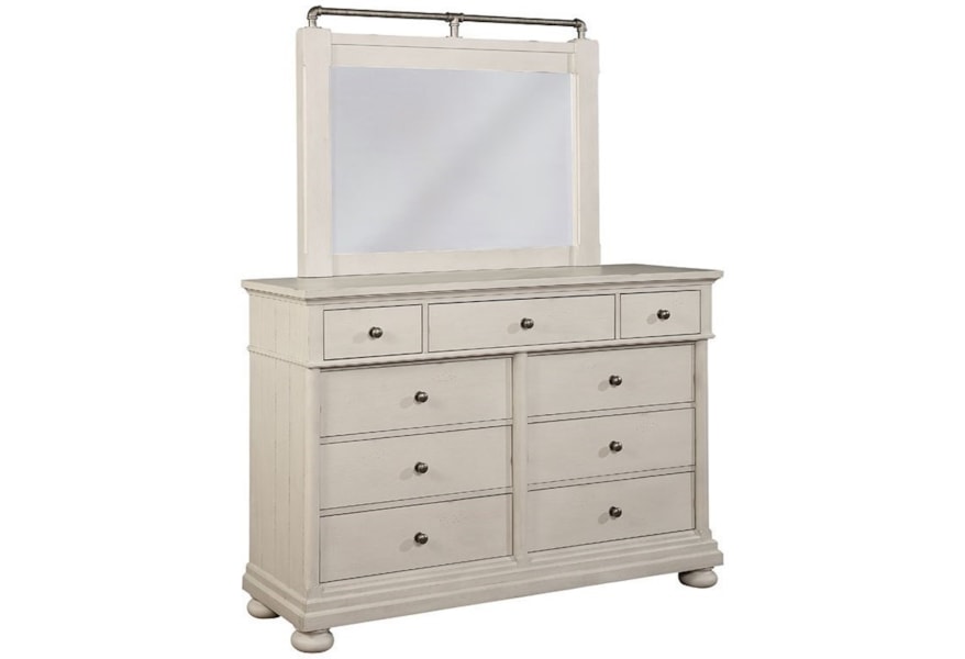 Avalon Furniture Bellville White Vintage 9 Drawer Dresser And
