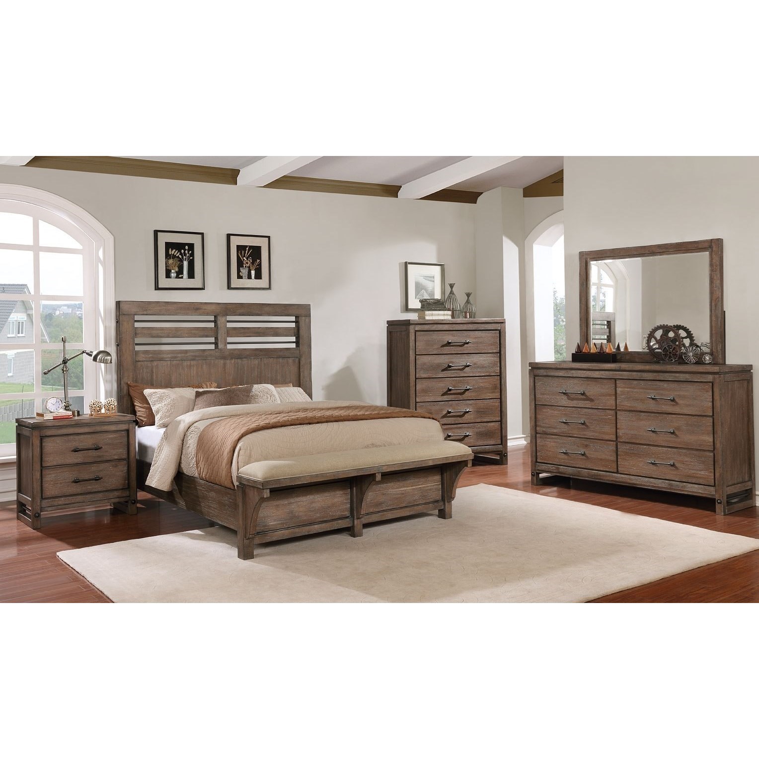 Avalon Furniture Round Rock Contemporary King Panel Bed With Upholstered Footboard Bench Wilcox Furniture Panel Beds