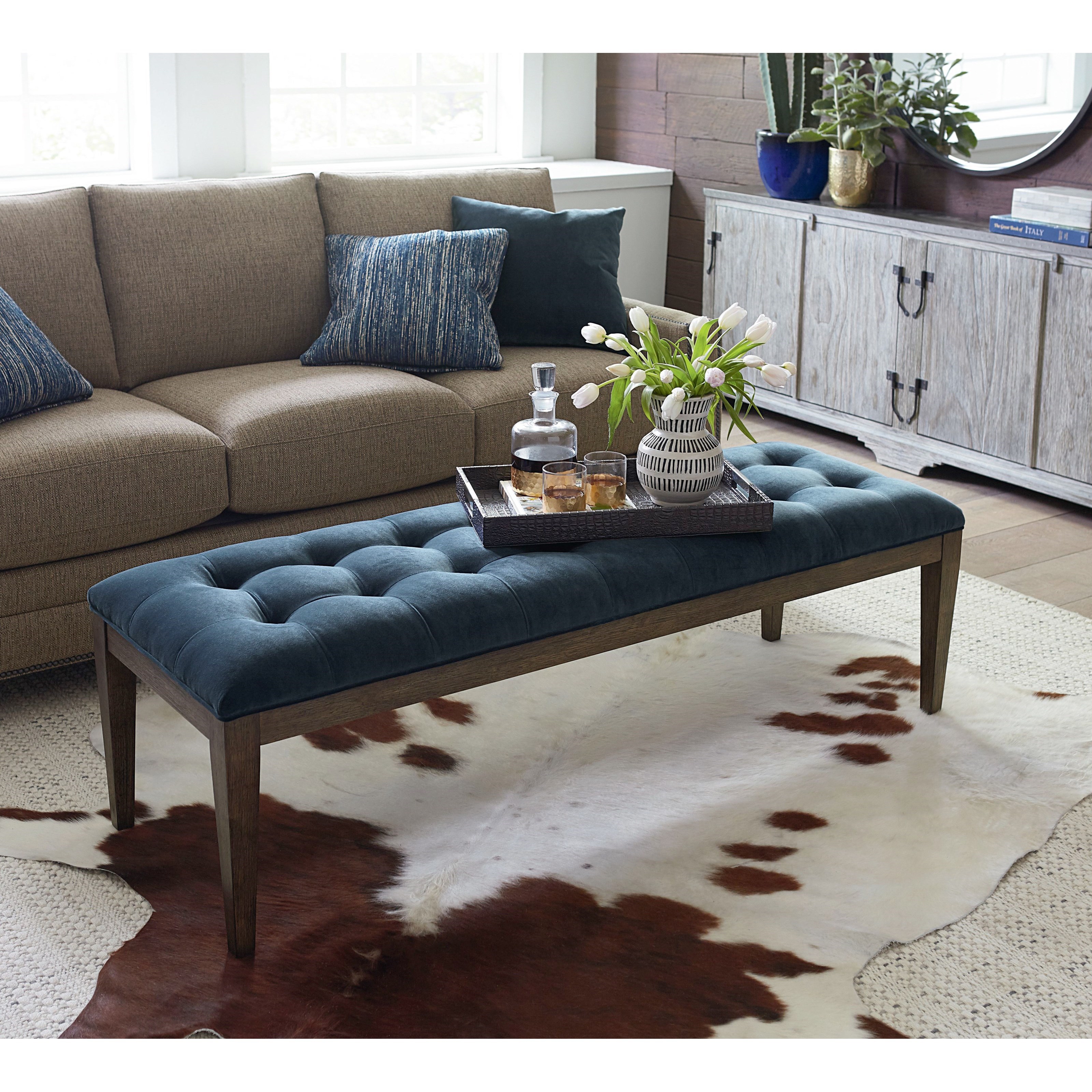 Bassett Alexandria Custom Ottomans 60 Inch Rectangular Ottoman With Tapered Wood Legs Bassett Of Cool Springs Ottomans