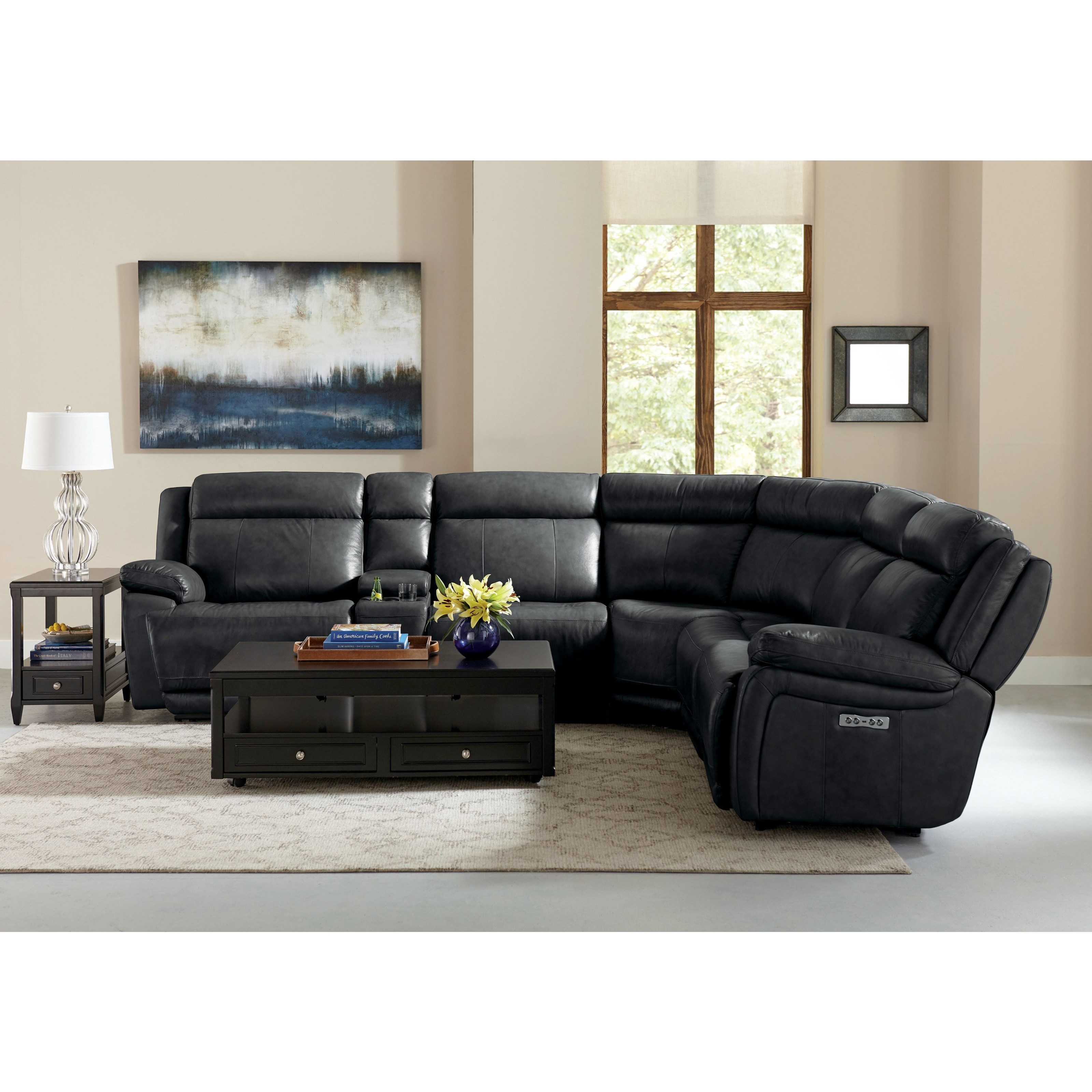 Bassett Evo Power Reclining 6 Piece Sectional With Console Fashion Furniture Reclining Sectional Sofas