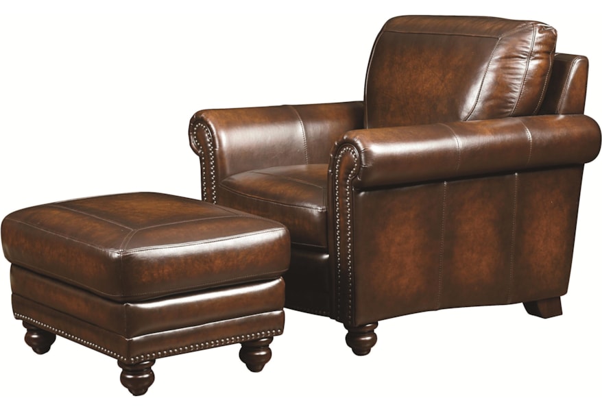 Bassett Hamilton Leather Ottoman With Nail Head Trim Bassett Hamilton Leather Ottoman With Nail Head Trim
