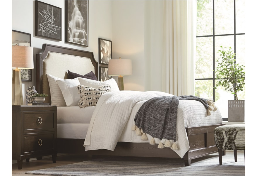 Bassett Ventura Transitional Queen Upholstered Bed With Nailhead