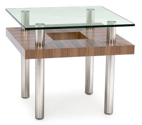 Bdi Hokkaido Wood And Glass End Table With Metal Legs Novello