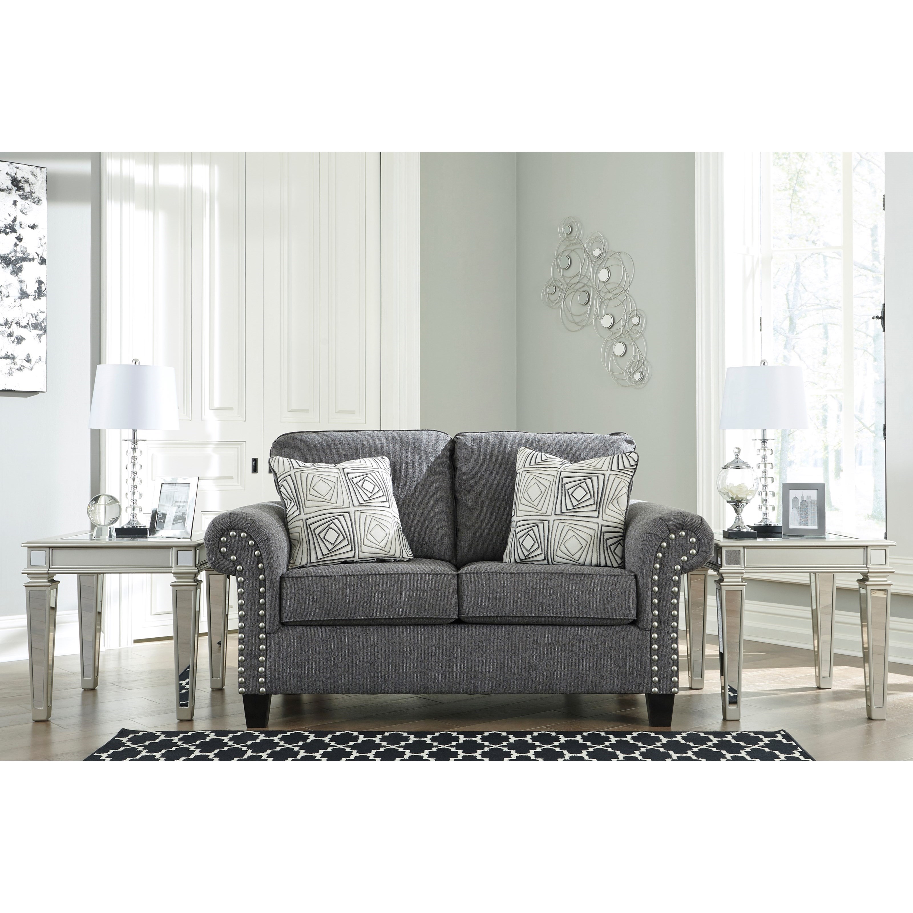 Benchcraft by Ashley Agleno Contemporary Loveseat with Nailhead Trim