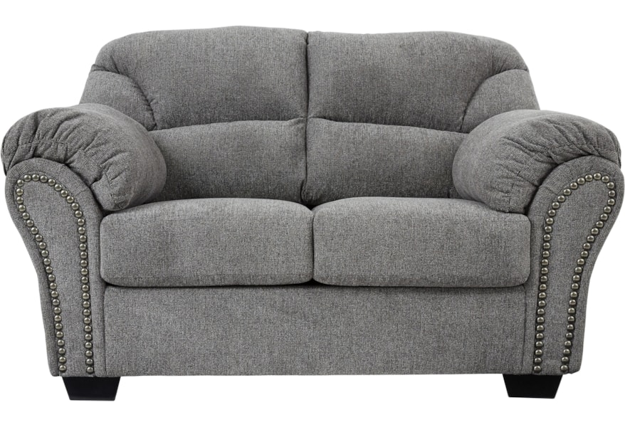 Benchcraft Allmaxx Loveseat With Pillow Arms And Nailhead Trim Rooms And Rest Loveseats